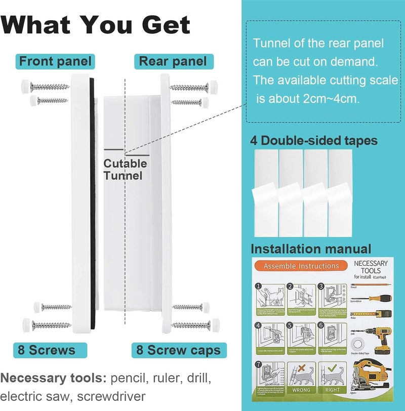 Lessmon Cat Door, Safety Pet Door with 4 Way Lock, Weatherproof & Easy Installation Cat Flap Door for Interior Exterior Door, Window, Wall(X-Large, 7.87in x 8.66in Flap) - Image 5